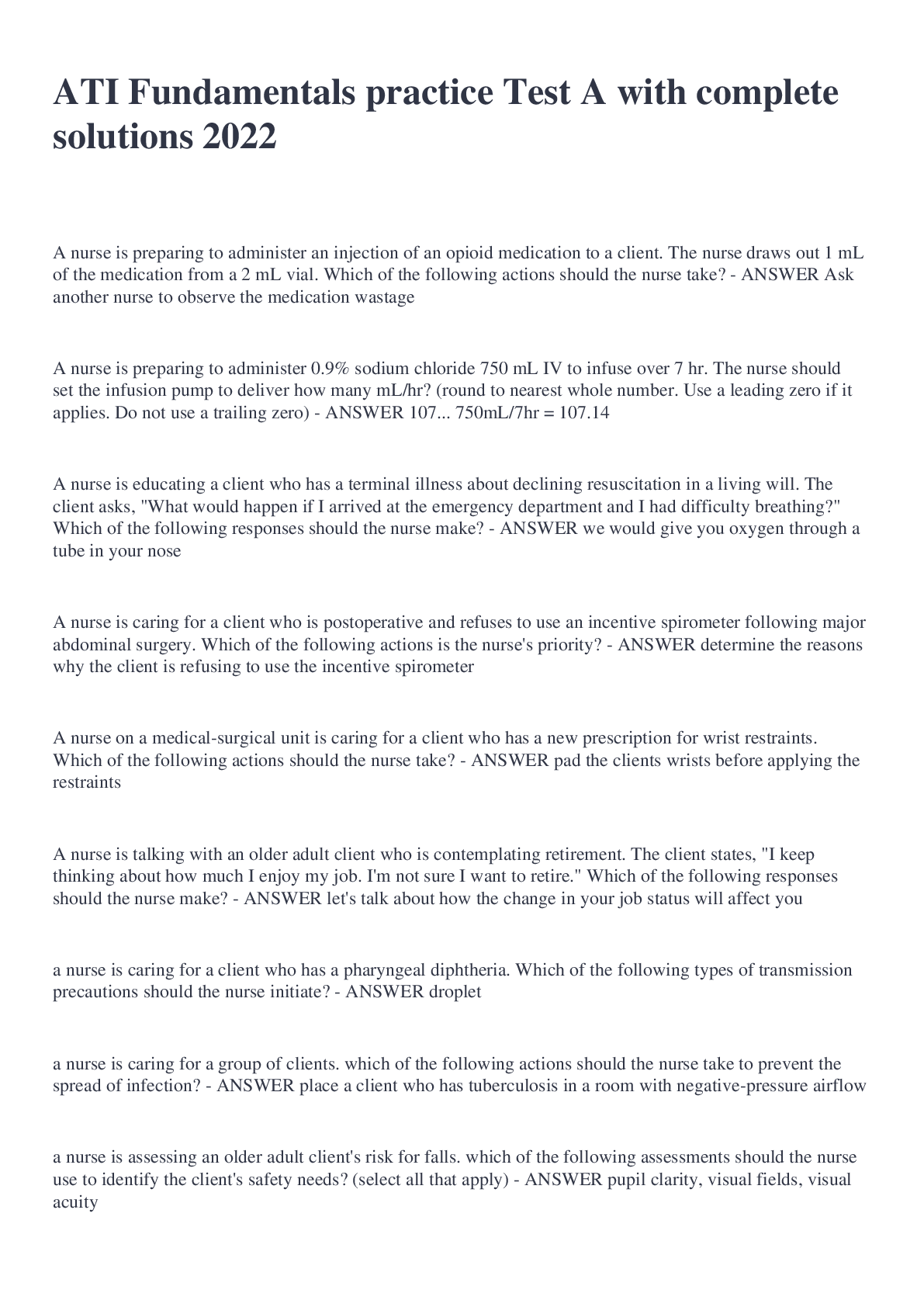 Preview image of ATI Fundamentals practice Test A with complete solutions 2022 document